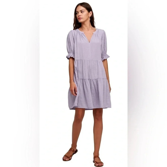 Velvet Clarissa Cotton Gauze Dress with Ruffle- Lilac Size XS Oversized Fit - Picture 1 of 6